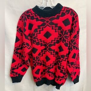 Vintage 90s Cheryl Red Black Abstract Knit Sweater Women’s Large